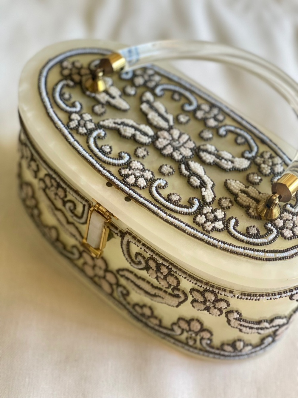 Maxim Beaded Lucite Brown Handbag Purse Vintage